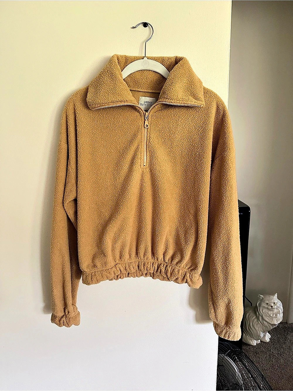 Urban Outfitters Fleece Quarter-Zip Jacket in Brown Size Small